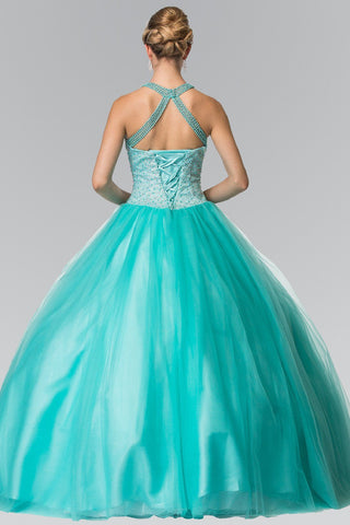 Perlenbesetztes Neckholder-Illusion-Ballkleid von Elizabeth K GL2309