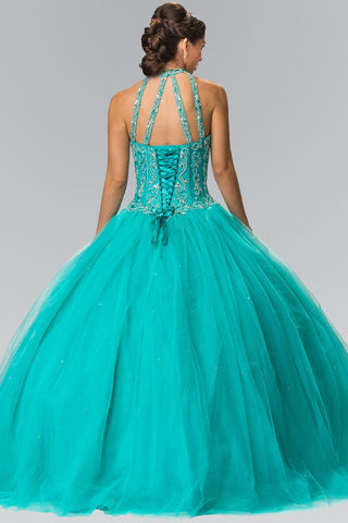 Perlenbesetztes Neckholder-Illusion-Ballkleid von Elizabeth K GL2348