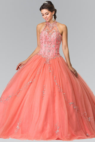 Perlenbesetztes Neckholder-Illusion-Ballkleid von Elizabeth K GL2348