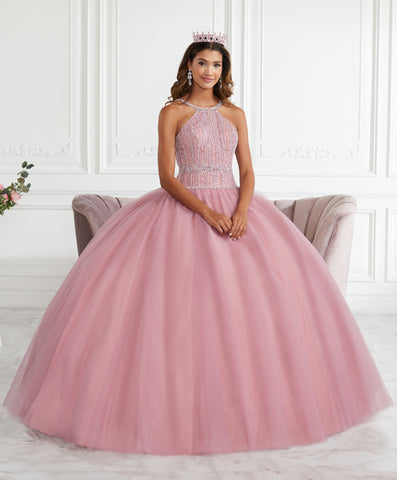 Perlenbesetztes Neckholder-Quinceanera-Kleid von Fiesta Gowns 56391