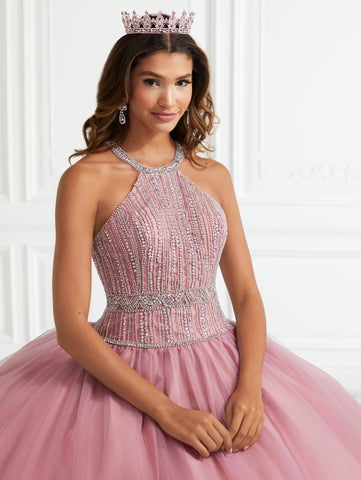 Perlenbesetztes Neckholder-Quinceanera-Kleid von Fiesta Gowns 56391