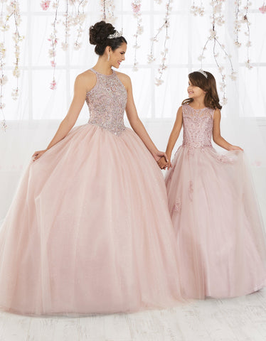 Perlenbesetztes Neckholder-Quinceanera-Kleid aus Tüll von House of Wu 26914