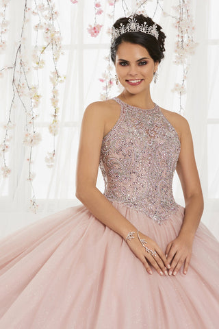 Perlenbesetztes Neckholder-Quinceanera-Kleid aus Tüll von House of Wu 26914