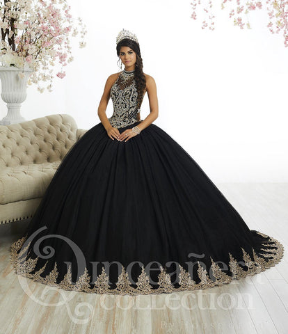 Perlenbesetztes Quinceanera-Kleid mit hohem Kragen von House of Wu 26881