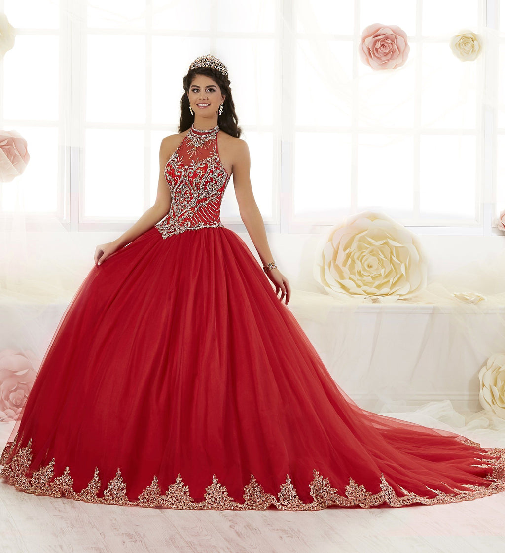 Beaded High-Neck Quinceanera Dress by House of Wu 26881