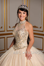 Beaded High-Neck Quinceanera Dress by House of Wu 26881