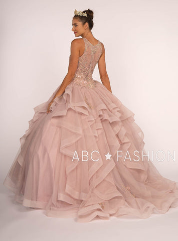 Perlenbesetztes Illusions-Ballkleid mit Lagenrock von Elizabeth K GL2513