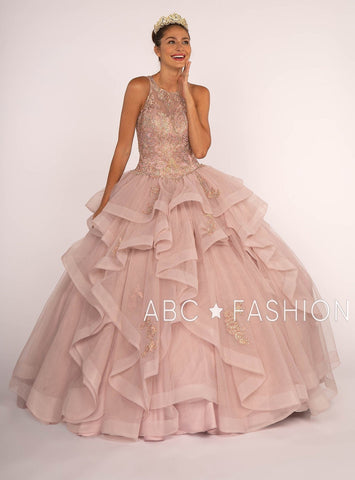 Perlenbesetztes Illusions-Ballkleid mit Lagenrock von Elizabeth K GL2513