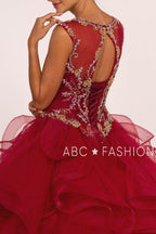 Beaded Illusion Ball Gown with Ruffled Skirt by Elizabeth K GL2511