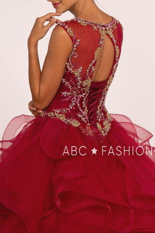 Perlenbesetztes Illusions-Ballkleid mit Rüschenrock von Elizabeth K GL2511