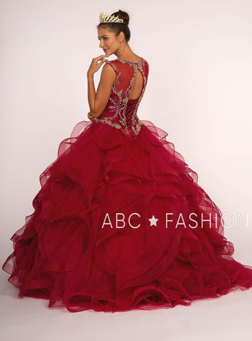 Perlenbesetztes Illusions-Ballkleid mit Rüschenrock von Elizabeth K GL2511