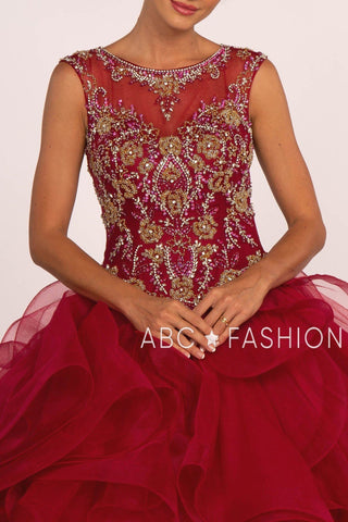 Perlenbesetztes Illusions-Ballkleid mit Rüschenrock von Elizabeth K GL2511