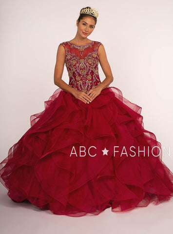 Perlenbesetztes Illusions-Ballkleid mit Rüschenrock von Elizabeth K GL2511