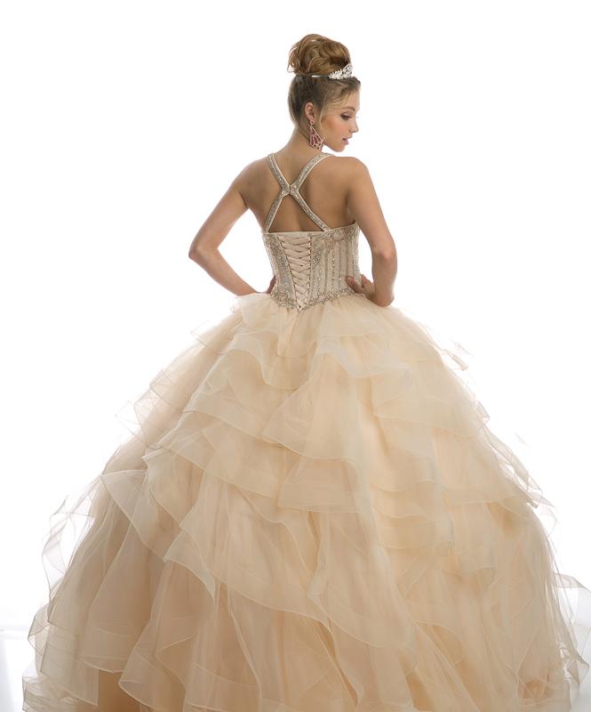 Ruffled Sleeveless Illusion Ball Gown by Juliet 1423