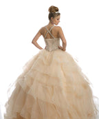 Ruffled Sleeveless Illusion Ball Gown by Juliet 1423