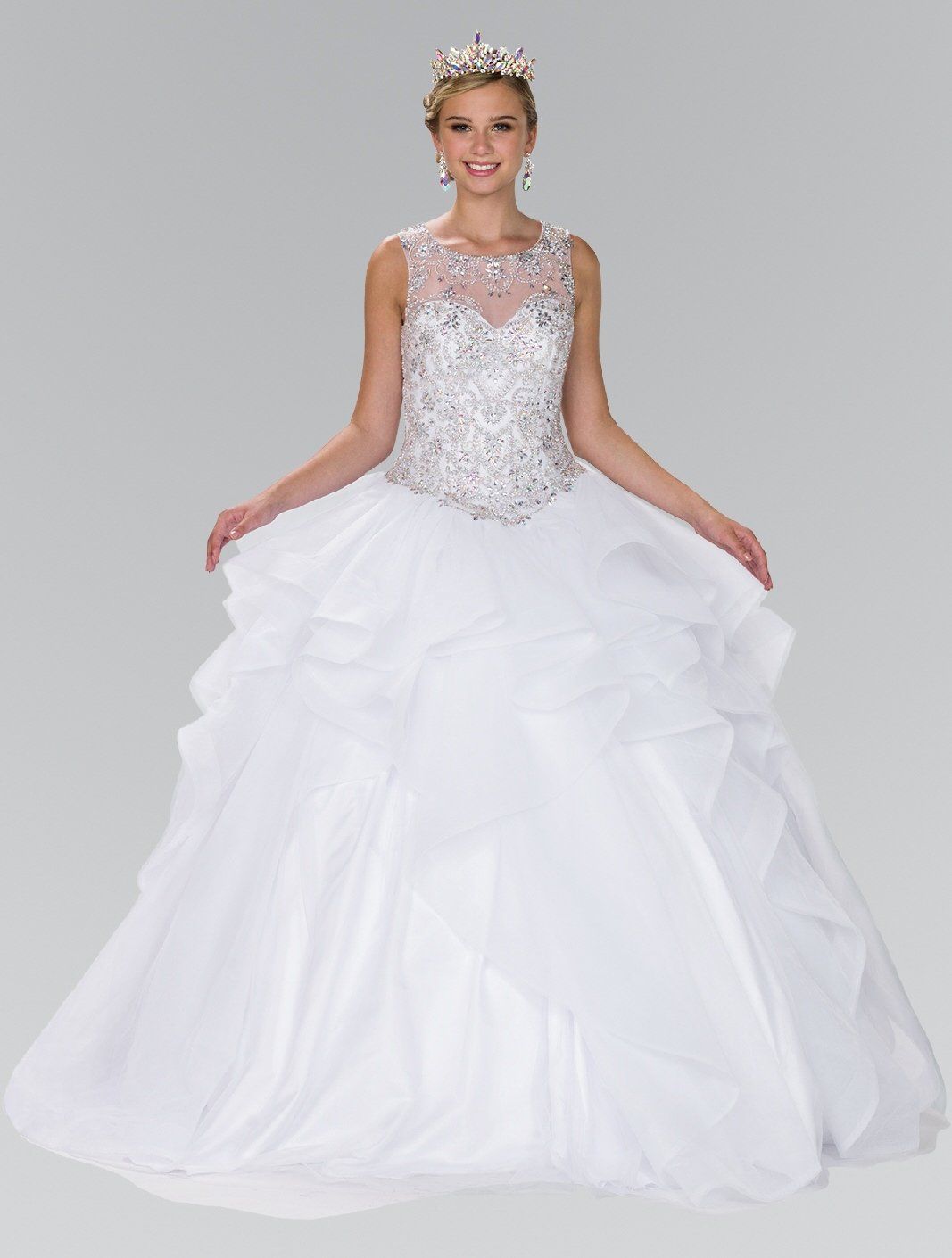 Beaded Illusion Ballgown with Bolero by Elizabeth K GL2378