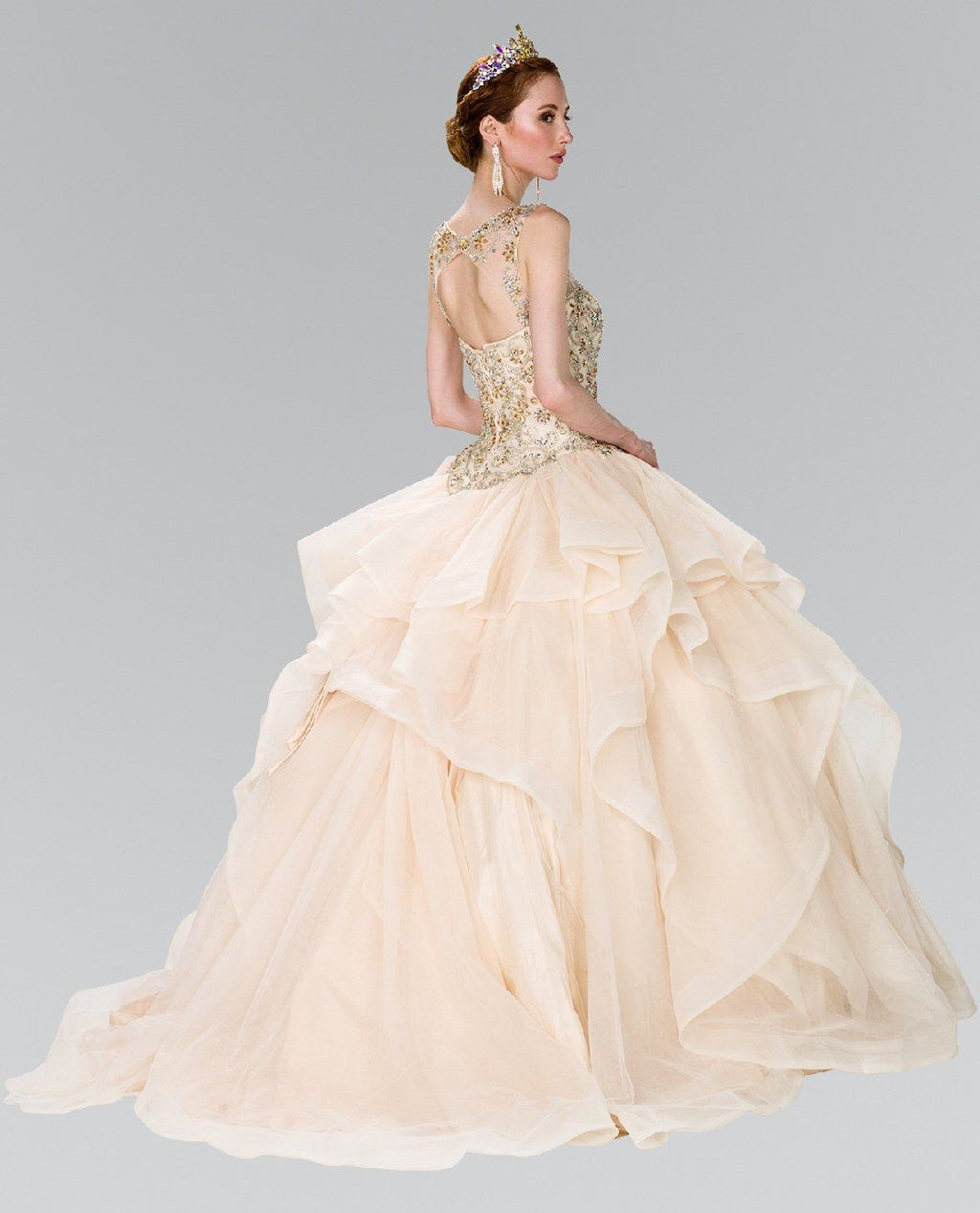 Beaded Illusion Ballgown with Bolero by Elizabeth K GL2378