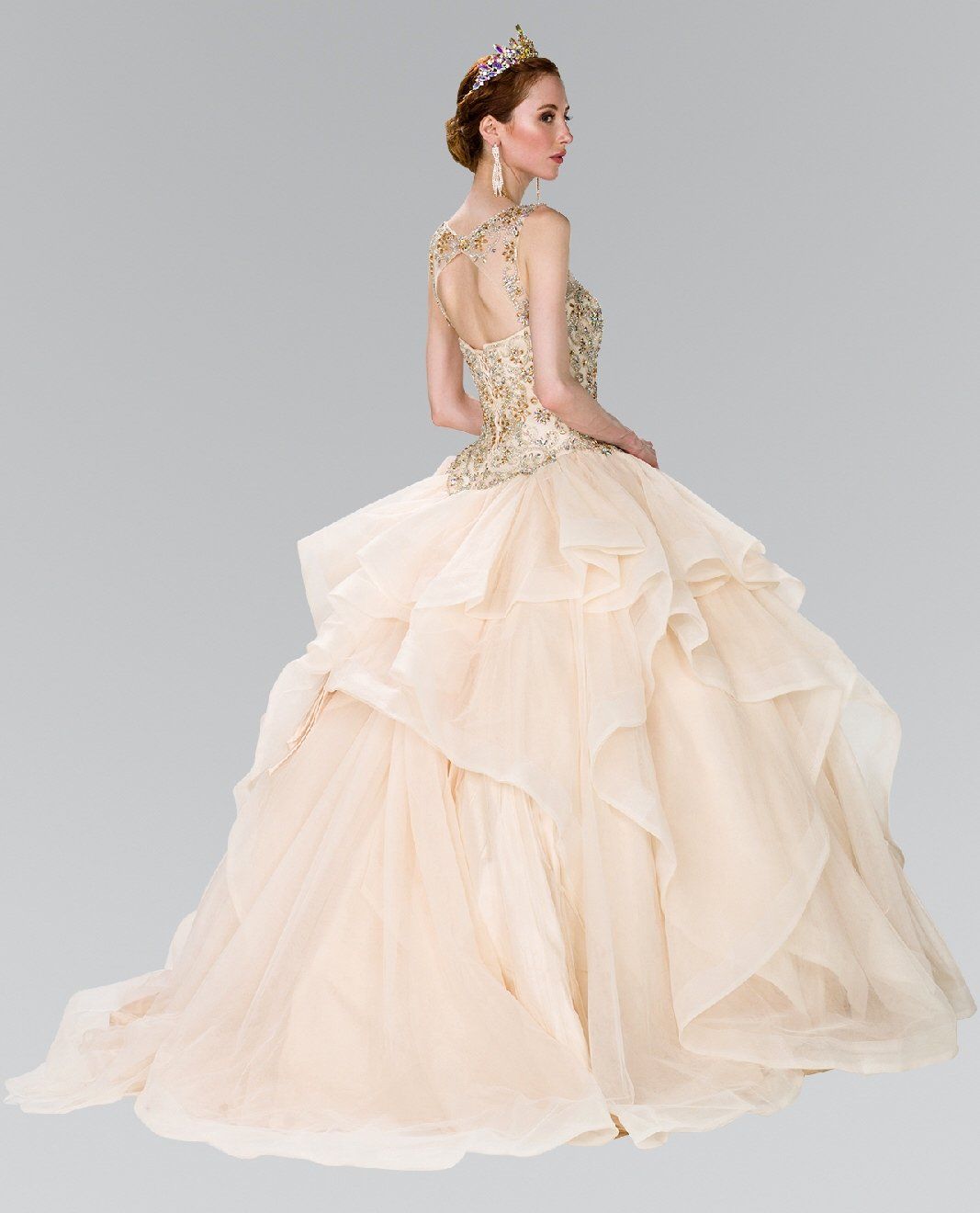 Beaded Illusion Ballgown with Bolero by Elizabeth K GL2378