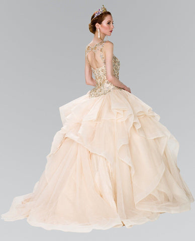Perlenbesetztes Illusions-Ballkleid mit Bolero von Elizabeth K GL2378