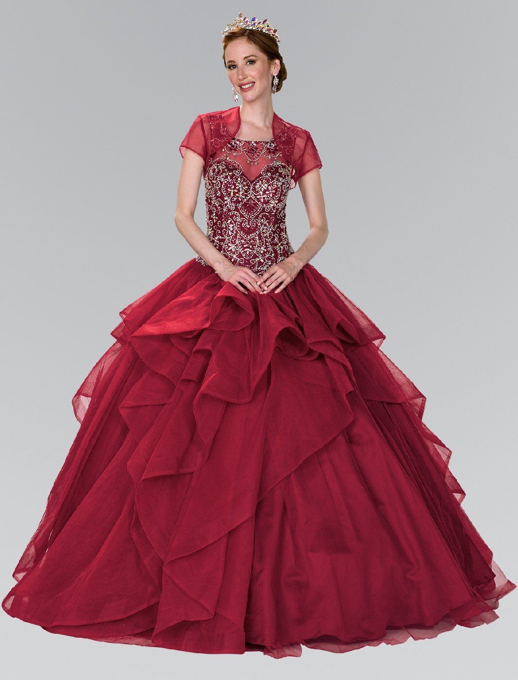 Beaded Illusion Ballgown with Bolero by Elizabeth K GL2378