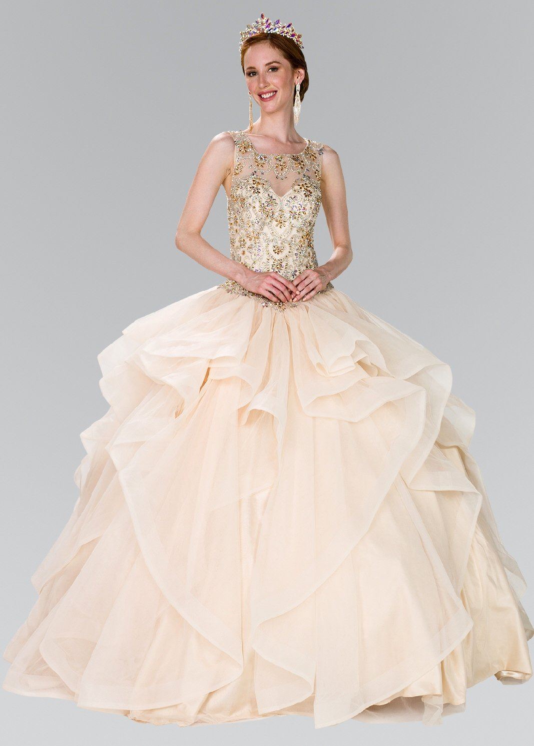 Beaded Illusion Ballgown with Bolero by Elizabeth K GL2378