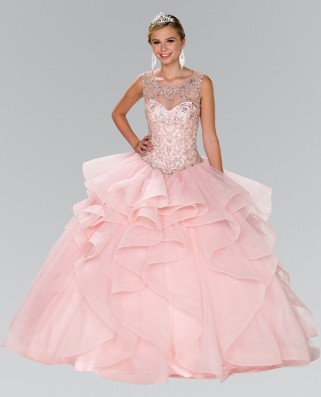 Beaded Illusion Ballgown with Bolero by Elizabeth K GL2378