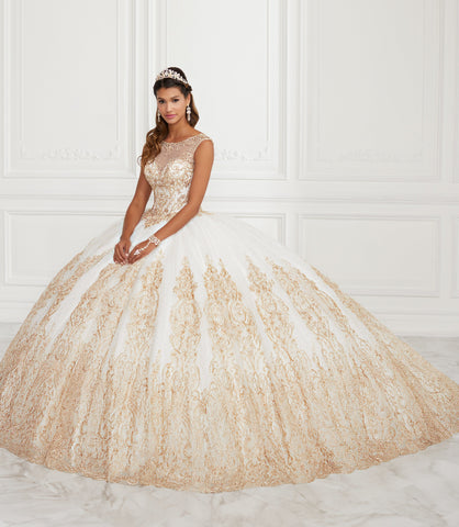 Perlenbesetztes Illusion-Glitzer-Quinceanera-Kleid von House of Wu 26941