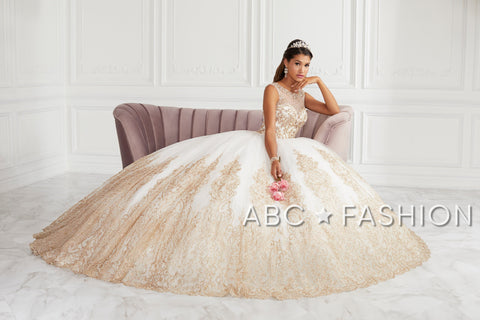 Perlenbesetztes Illusion-Glitzer-Quinceanera-Kleid von House of Wu 26941