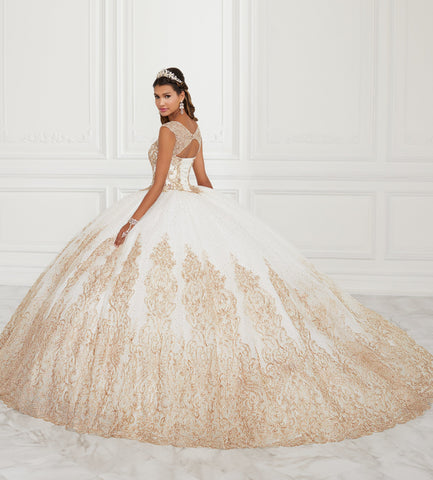 Perlenbesetztes Illusion-Glitzer-Quinceanera-Kleid von House of Wu 26941