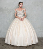 Beaded Long Cold Shoulder Dress with A-line Skirt KY78011