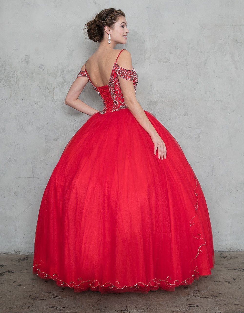 Beaded Long Cold Shoulder Dress with A-line Skirt KY78011