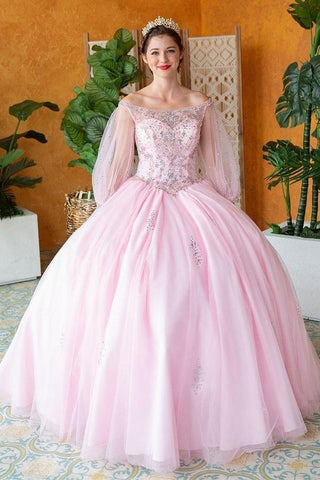 Perlenbesetztes Quinceanera-Kleid mit langen Ärmeln von Calla KY71289X