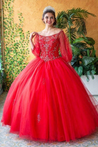 Perlenbesetztes Quinceanera-Kleid mit langen Ärmeln von Calla KY71289X