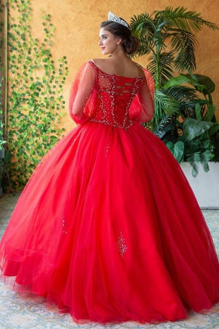 Perlenbesetztes Quinceanera-Kleid mit langen Ärmeln von Calla KY71289X