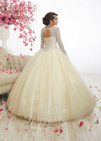 Beaded Long-Sleeve Quinceanera Dress by Fiesta Gowns 56347