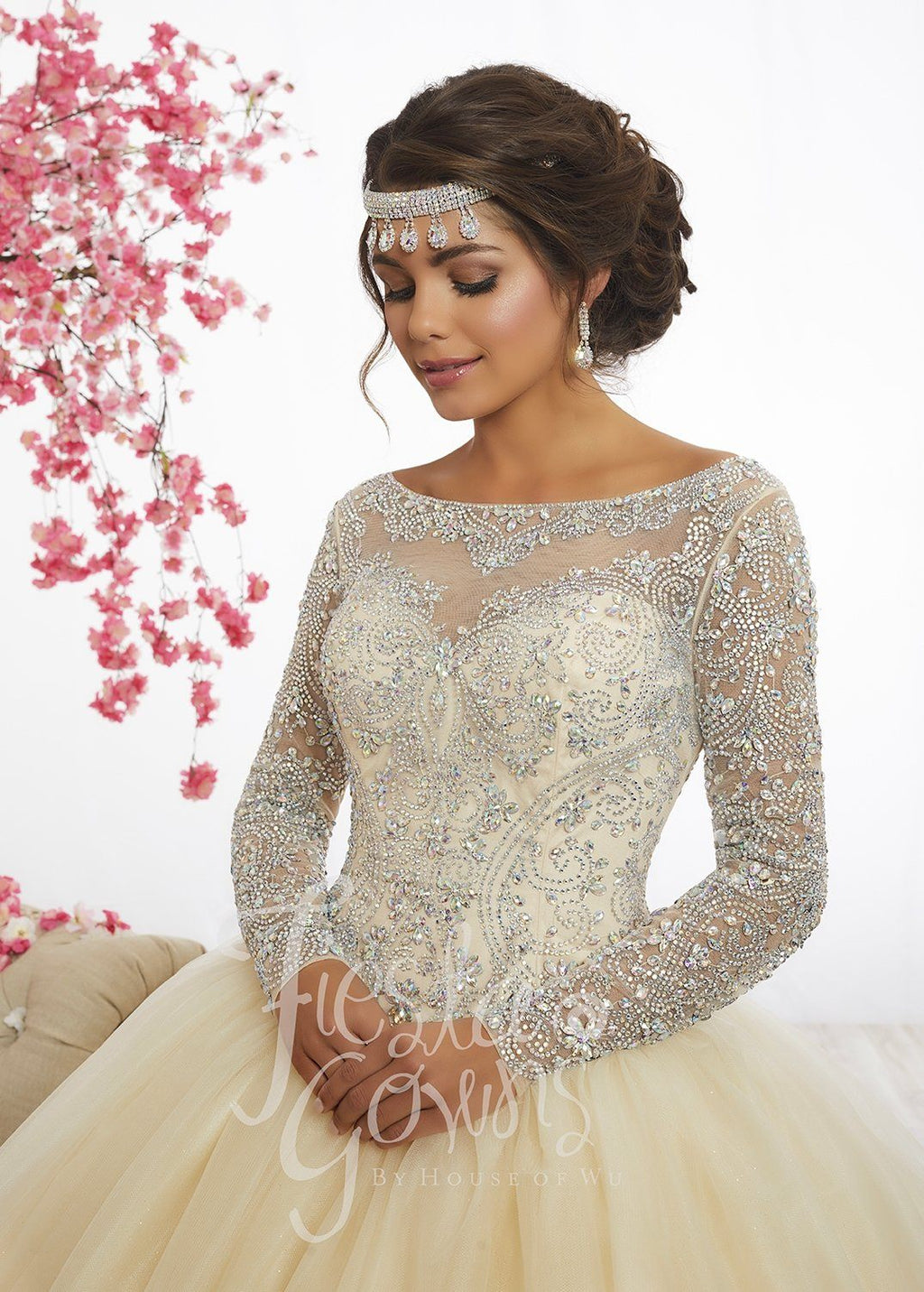 Beaded Long-Sleeve Quinceanera Dress by Fiesta Gowns 56347