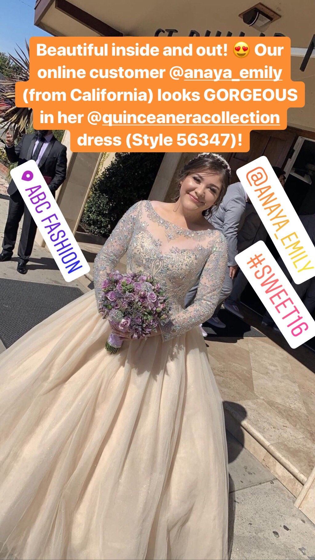 Beaded Long-Sleeve Quinceanera Dress by Fiesta Gowns 56347