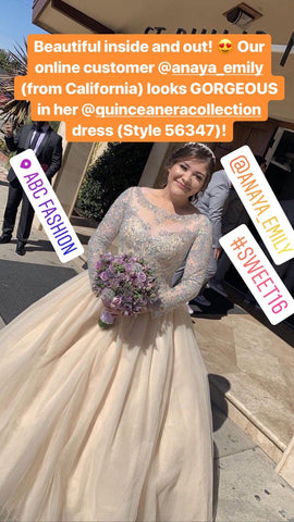 Perlenbesetztes Quinceanera-Kleid mit langen Ärmeln von Fiesta Gowns 56347