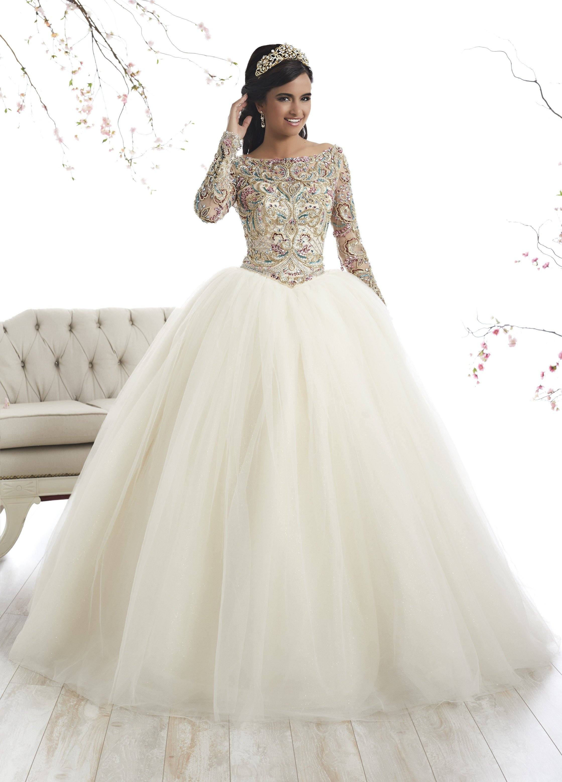 Beaded Long Sleeved Quinceanera Dress by House of Wu 26875