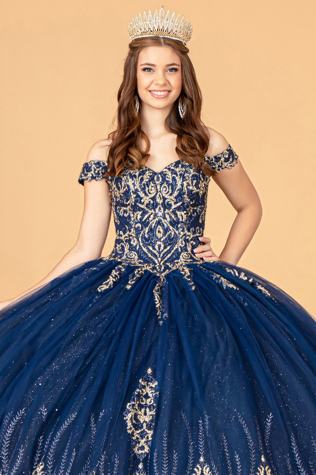 Beaded Off Shoulder Ball Gown by Elizabeth K GL3079