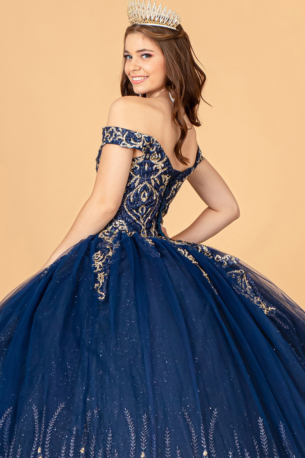 Beaded Off Shoulder Ball Gown by Elizabeth K GL3079
