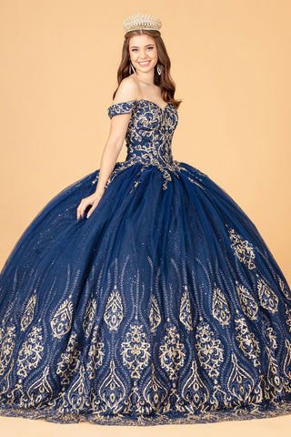 Perlenbesetztes schulterfreies Ballkleid von Elizabeth K GL3079