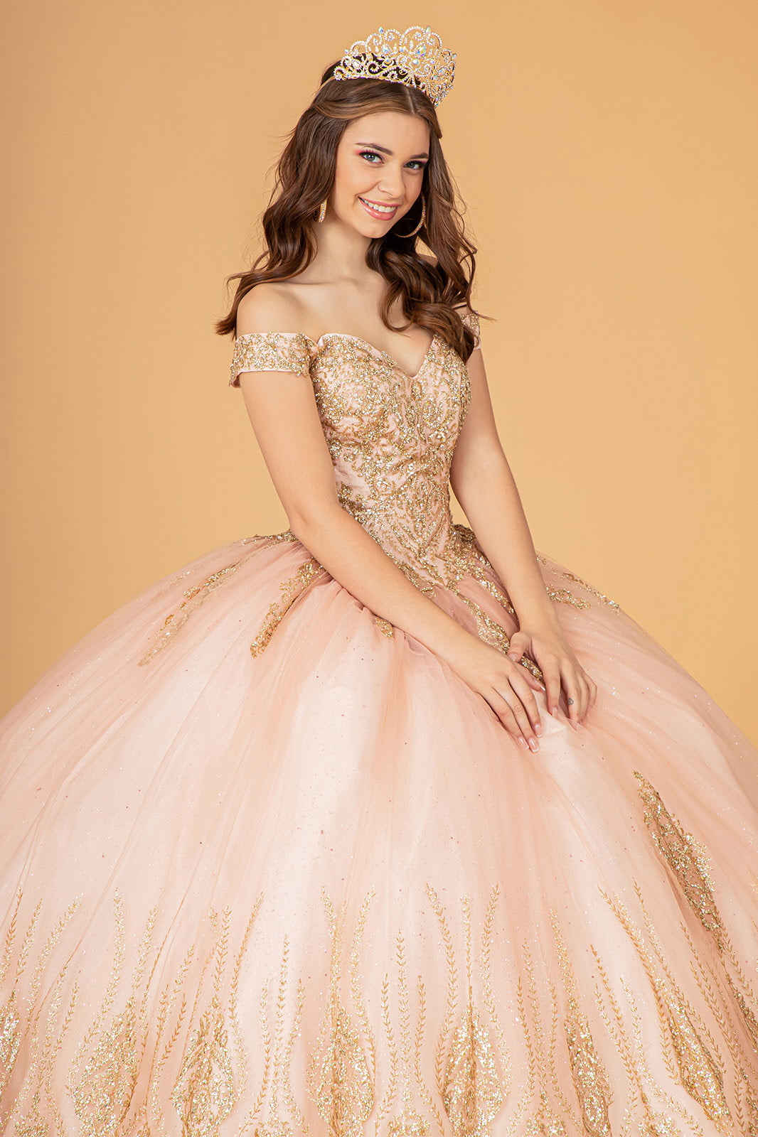 Beaded Off Shoulder Ball Gown by Elizabeth K GL3079