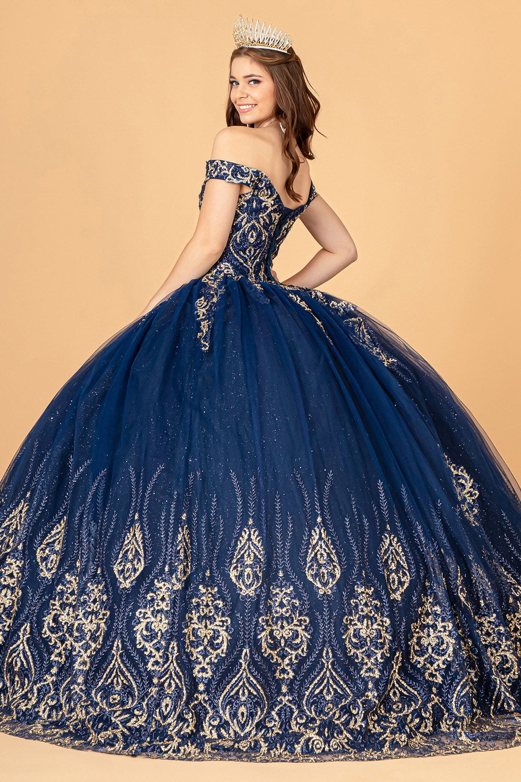 Beaded Off Shoulder Ball Gown by Elizabeth K GL3079