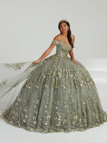 Vestido de quinceanera com contas e ombros à mostra da Fiesta Gowns 56479