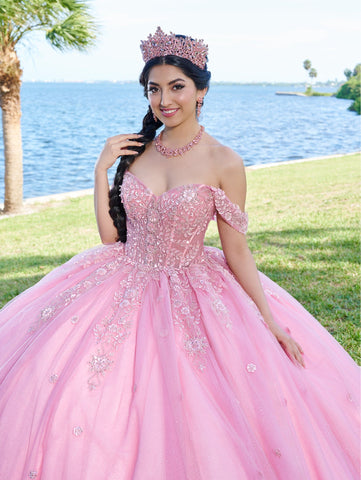 Perlenbesetztes schulterfreies Quinceanera-Kleid von Fiesta Gowns 56490