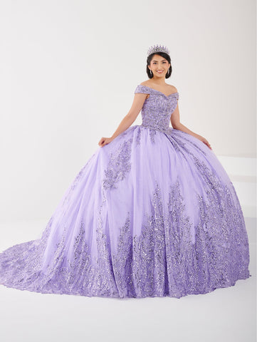 Vestido de quinceanera com contas e ombros à mostra da Fiesta Gowns 56501