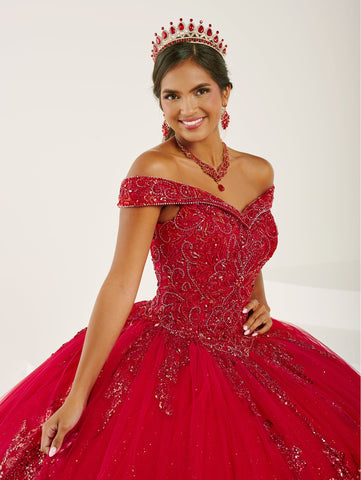 Vestido de quinceanera com contas e ombros à mostra da Fiesta Gowns 56501