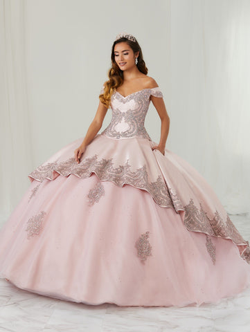 Perlenbesetztes schulterfreies Quinceanera-Kleid von LA Glitter 24086