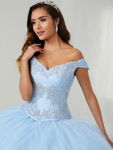 Perlenbesetztes schulterfreies Quinceanera-Kleid von LA Glitter 24086